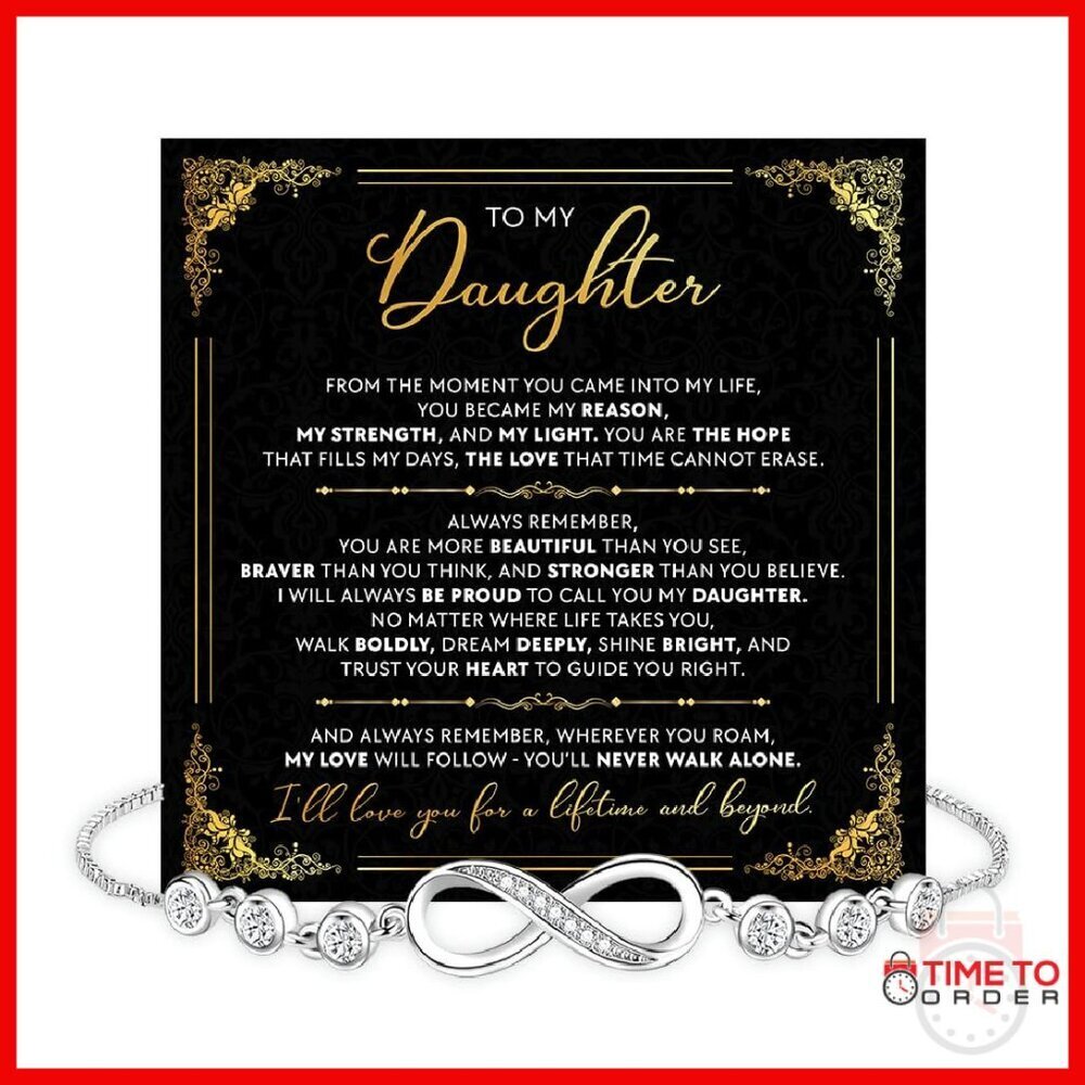 Gold Tone Link Bracelet with Cubic Zirconia Charm for Daughter Gift